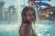 A girl is playing with water in a water park