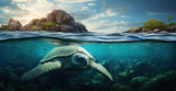 Fototapeta Do akwarium - Giant turtle under the sea Referring to the perfect nature