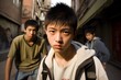 Teen Asian gang juvenile delinquent kids on a city street
