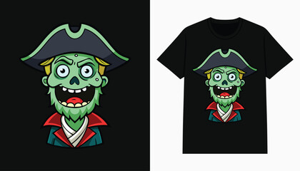 Wall Mural - zombie skull t-shirt design. cartoon pirate zombie illustration for tee, apparel and clothing