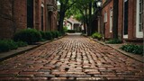 Fototapeta Uliczki - Bricks stone walkway through an old historic neighborhood from Generative AI