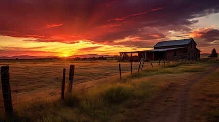 Canvas Print - harvest farm at sunset