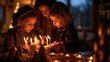 Intimate Evening Celebration with Children Lighting Candles Indoors