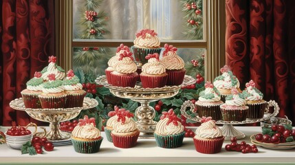 Poster - winter holiday cupcakes