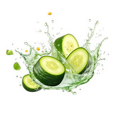 realistic fresh ripe zucchini with slices falling inside swirl fluid gestures of milk or yoghurt juice splash png isolated on a white background with clipping path. selective focus