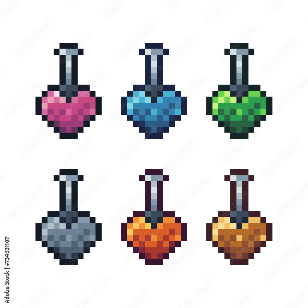 Vector de Stock Pixel art sets icons of love potion sign variations in ...