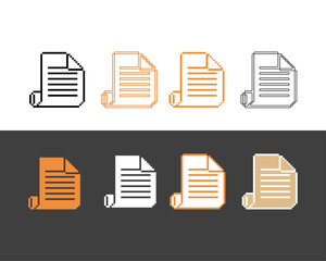 Poster - Pixel art outline sets icons of roll of paper variations in color. Roll of paper icon in pixelated style. 8-bit Illustration,for design asset elements, game UIs, and mobile apps,vector icon collection