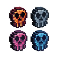Leinwandbilder - isometric pixel art 3d of skull bones icon for items asset. isolated gold skull icon on pixel bits s