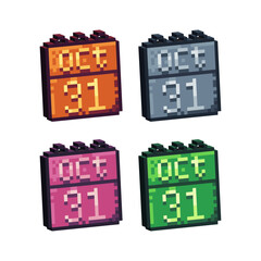 Fototapete - Isometric Pixel art 3d of 31 october icon for items asset. Isolated calendar icon on pixel bits style.8-bits perfect for game asset,design asset element,app,website, Vector illustration.