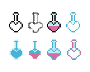 Poster - Pixel art outline sets icon of love potion sign variations in color. Love potion icon in pixelated style. 8-bit Illustration,for design asset elements, game UIs, and mobile apps,vector icon collection