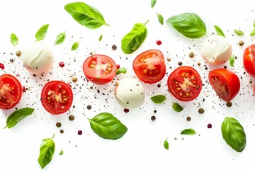 Wall Mural - Caprese salad ingredients on white background for banner design