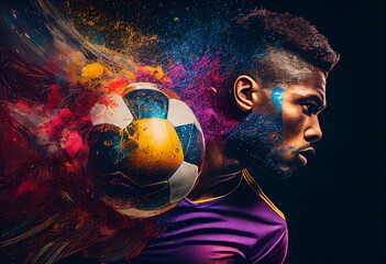 colorful soccer player with ball. Generative AI