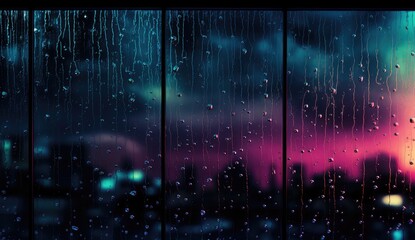 Wall Mural - Rain on the Window: A Spectacular Backdrop in Light Navy and Magenta