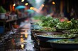 Vibrant Street Market with Fresh Vegetables on Display