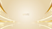 Luxury Podium Award In Gold Cream Color Background With Golden Line Elements And Curve. Luxury Premium Vector Design