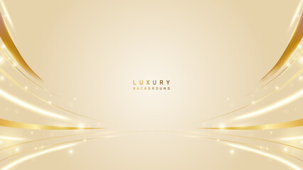 Luxury podium award in gold cream color background with golden line elements and curve. luxury premium vector design