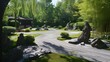 Zen garden landscape: a harmonious garden idyll with a Zen garden, a natural oasis of relaxation and tranquillity in the midst of nature