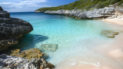 Poster - Secluded beach cove with crystal clear waters.