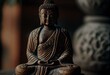 Meditating Bhudda Statue. Zen, calm serene Thai sculpture. Generative Ai