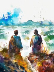 Wall Mural - Contemplative Jesus and Matthew with a Mustard Seed Generative AI