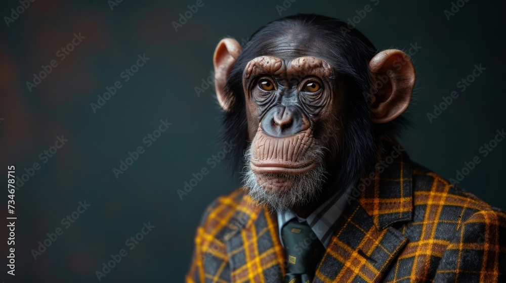 Elegantly suited monkey strikes a stylish pose, embodying the perfect ...