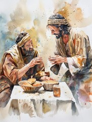  Jesus Sharing a Meal with Disciples in Watercolor Art Generative AI