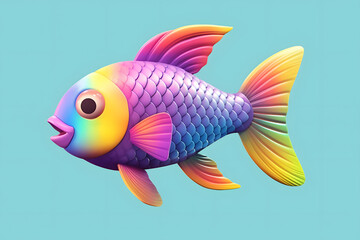 Poster - 
3d rendering Rainbowfish cartoon