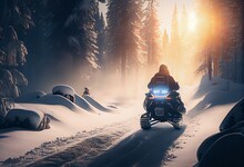 Snowmobiling On Trail - Generative Ai