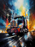 Fototapeta Londyn - Illustration d'un gros truck américain dans un beau paysage