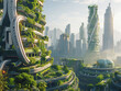A futuristic depiction of a thriving and sustainable city dedicated to ecology displayed as a 3D render
