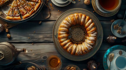 Wall Mural - Turkish Lokma donuts with honey and cinnamon