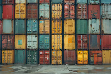 Wall Mural - perspective view of containers at containers yard with forklift and truck