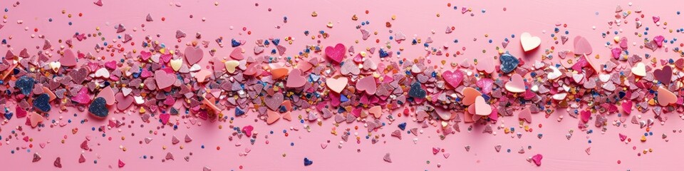 Sticker - Hearts with glitter wide background.