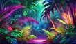 tropical palm tree in the night wallpaper Colorful Neon Light Tropical Jungle Plants in a Dreamlike Enchanting Scenery