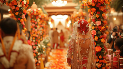 Very decorated wedding ceremony, selective focus, Indian cultural event.