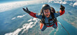 Skydiver in freefall high up in the air.
