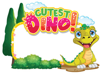 Poster - Cute cartoon dinosaur with vibrant nature backdrop