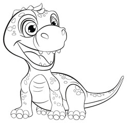 Poster - Black and white drawing of a smiling dinosaur.