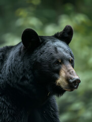 Wall Mural - Detail of a majestic black bear in lush green nature.