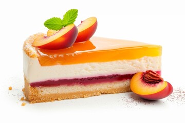 Sticker - Isolated white background with layered peach cheesecake