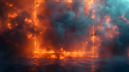 Aufkleber - an empty textbox background with magical orange smoke corners on a dark glowing background