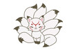 Cute white nine tailed fox mascot. Chibi cartoon character illustration 