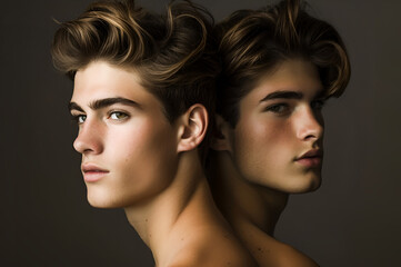 Studio fashion Portrait of Natural beauty twins men