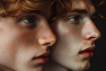 Studio fashion Portrait of Natural beauty twins men