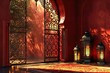 elegant scarlet arabian ornament wallpapers with islamic lantern illustration and light 
