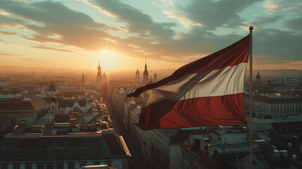 Austrian flag gracefully swaying in the wind