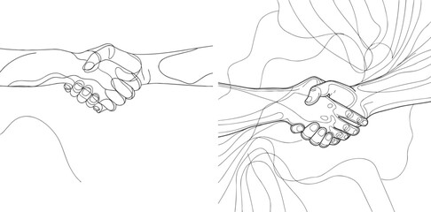 Poster - Handshake continuous line vector drawing