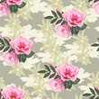 Hand-drawn seamless pattern with floral print. Cute pink flowers on a beige floral background. Vector pattern for printing on fabric, gift wrapping, covers, wallpapers..​