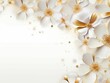 AI generated illustration of a white floral background featuring delicate gold and white flowers