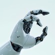 Generative AI image of robot/ai finger tip touching human hand fingertip with index finger, white background